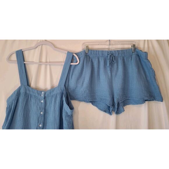 Lake Hampton Serene Blue Top Shorts Pajamas Set Gauze XXL Plus Cotton Blend - Picture 4 of 13